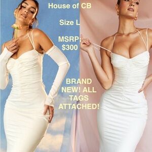 House Of CB 'Nanoushka' Ivory Rouch Midi Dress! NEW WITH ALL TAGS ATTACHED!